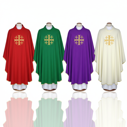 Ornat haftowany – Krzyż Jerozolimski | 4 kolory liturgiczne