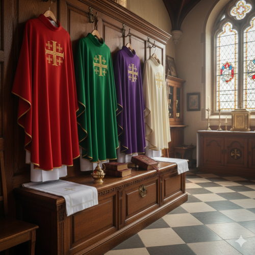 Ornat haftowany – Krzyż Jerozolimski | 4 kolory liturgiczne