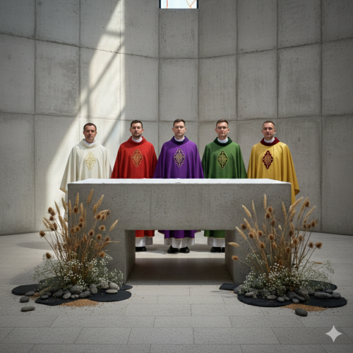 Ornat haftowany z aksamitną aplikacją – 5 kolorów liturgicznych