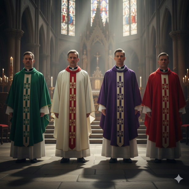 Ornat haftowany z wąskim pasem – model nowoczesny (4 kolory)