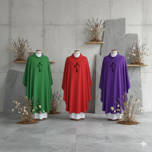 Ornat haftowany z krzyżem – model klasyczny (4 kolory)