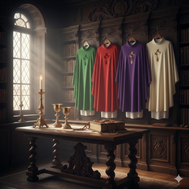 Ornat haftowany z krzyżem – model klasyczny (4 kolory)