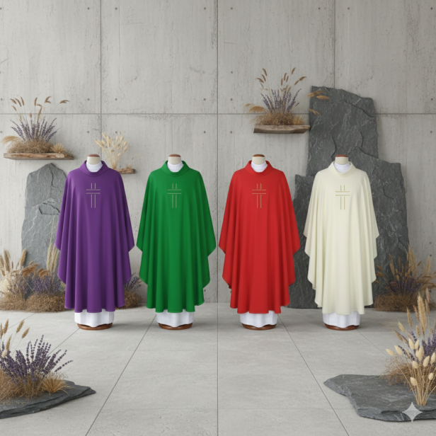 Ornat minimalistyczny z subtelnym haftem krzyża – 4 kolory