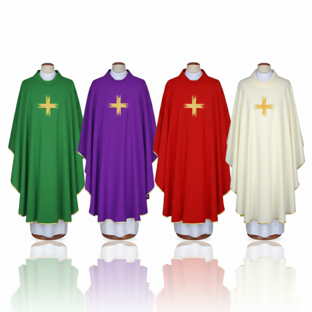 Ornat haftowany ze złotym krzyżem – model klasyczny (4 kolory)