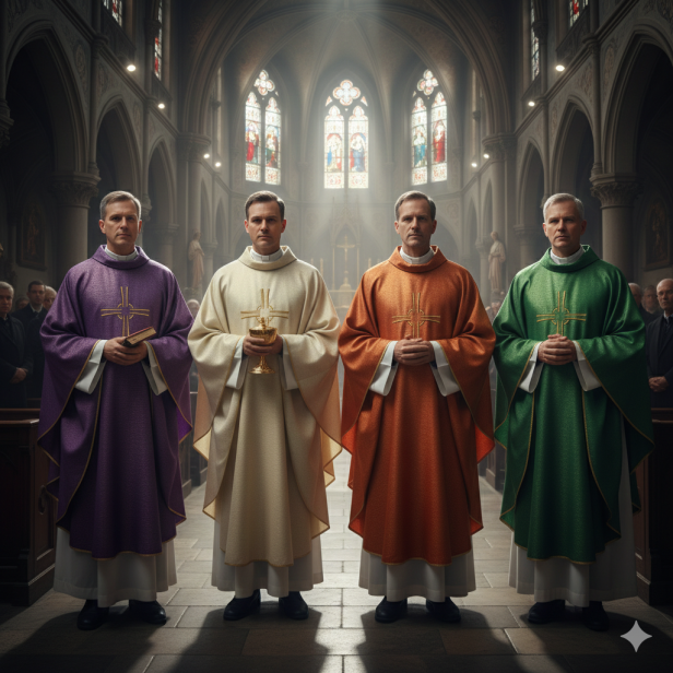 Ornat z wypukłym haftem krzyża – tkanina przetykana złotą nicią (4 kolory)