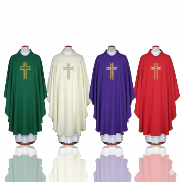 Ornat z wypukłym haftem krzyża – lekka tkanina (4 kolory)