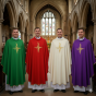 Ornat z promienistym haftem krzyża – 4 kolory liturgiczne