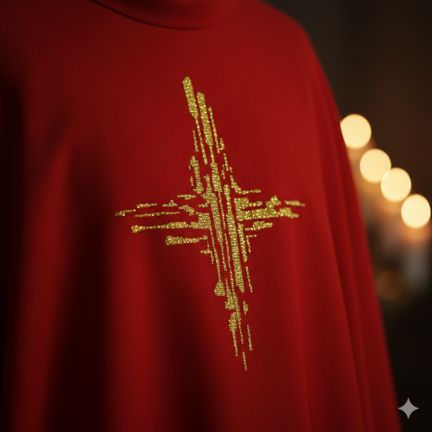 Ornat z promienistym haftem krzyża – 4 kolory liturgiczne