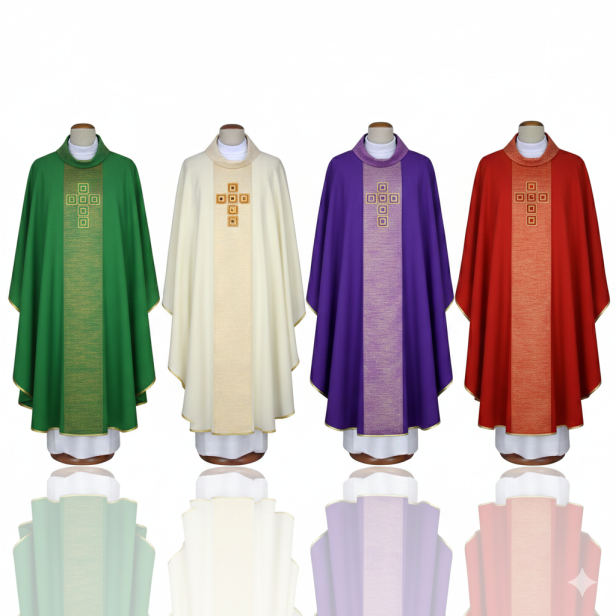 Ornat z haftowanym pasem i kamieniami – model uroczysty (4 kolory)