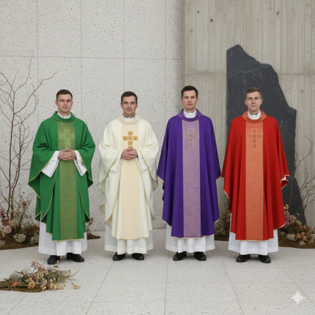 Ornat z haftowanym pasem i kamieniami – model uroczysty (4 kolory)