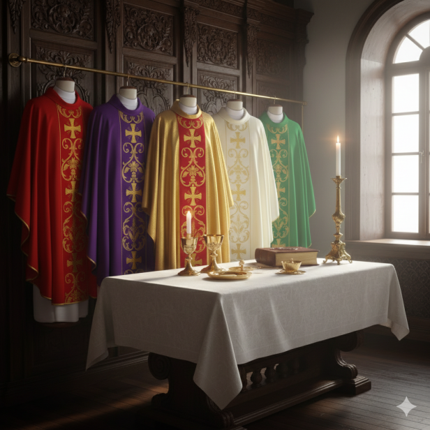 Ornat brokatowy z tkanym pasem – model uroczysty (5 kolorów)