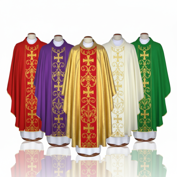 Ornat brokatowy z tkanym pasem – model uroczysty (5 kolorów)