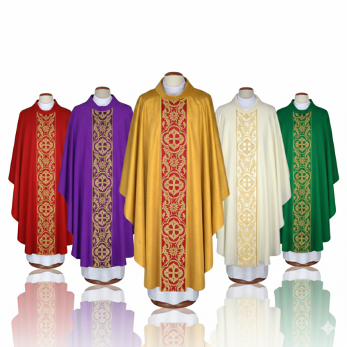 Ornat brokatowy w kolorze starego złota z tkanym pasem – 5 kolorów