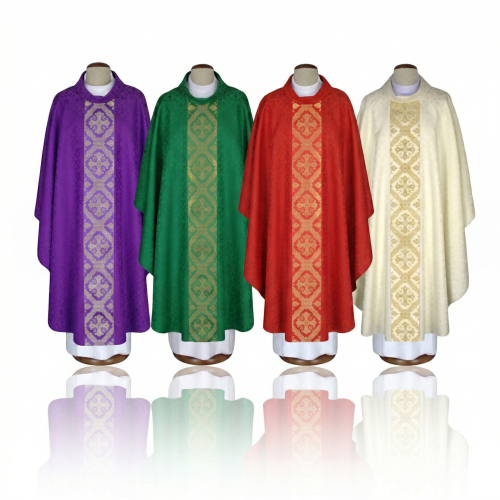 Ornat adamaszkowy z eleganckim tkanym pasem – 4 kolory