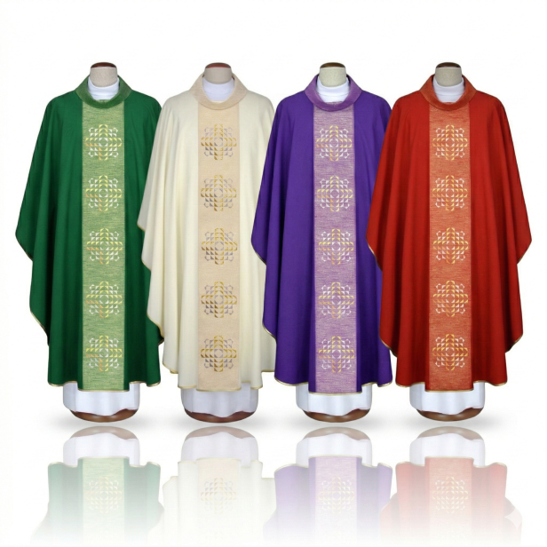 Ornat z nowoczesnym haftem na ozdobnym pasie – 4 kolory