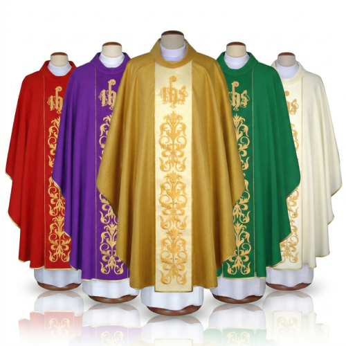 Ornat z bogatym haftem IHS – model uroczysty | 5 kolorów