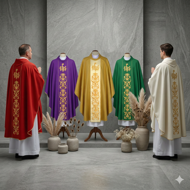 Ornat z bogatym haftem IHS – model uroczysty | 5 kolorów