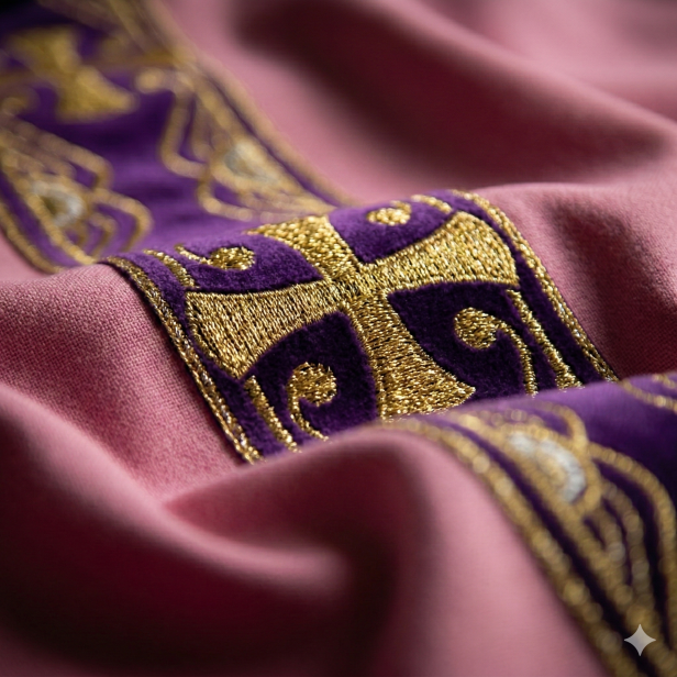 Ornat z tkanym pasem krzyżowym | 6 kolorów liturgicznych