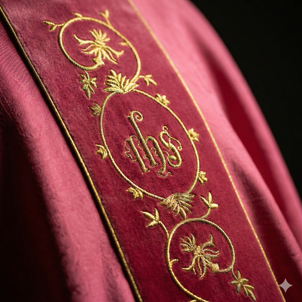 Ornat adamaszkowy z aksamitnym pasem i bogatym haftem | 5 kolorów