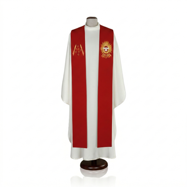 Stuła kapłańska haftowana – Duch Święty | kolor czerwony