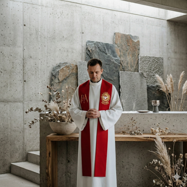 Stuła kapłańska haftowana – Duch Święty | kolor czerwony