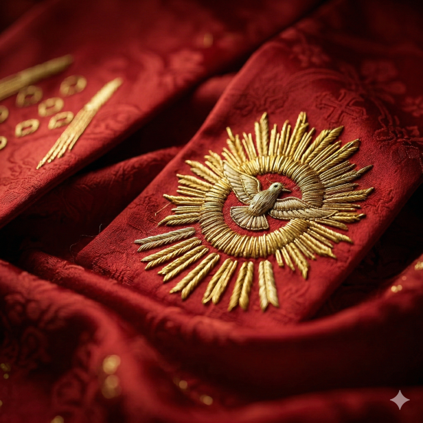 Stuła kapłańska haftowana – Duch Święty | kolor czerwony