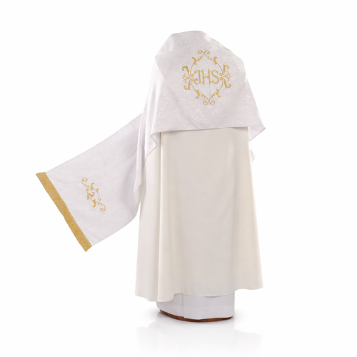 Welon eucharystyczny haftowany – model ornamentowy | ecru złoty