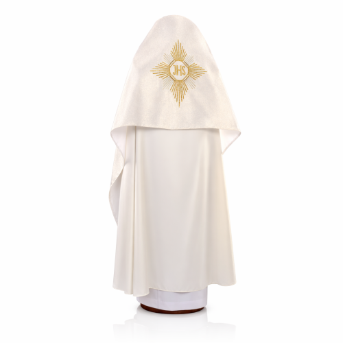 Welon eucharystyczny z haftem IHS – naramienny | ecru złoty