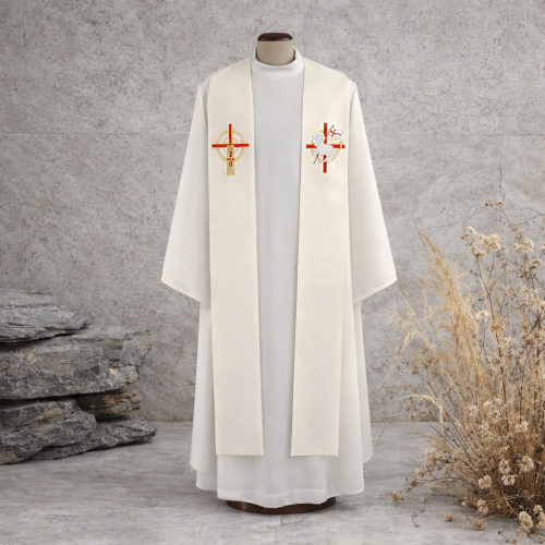 Stuła kapłańska haftowana – symbol Zmartwychwstania | ecru