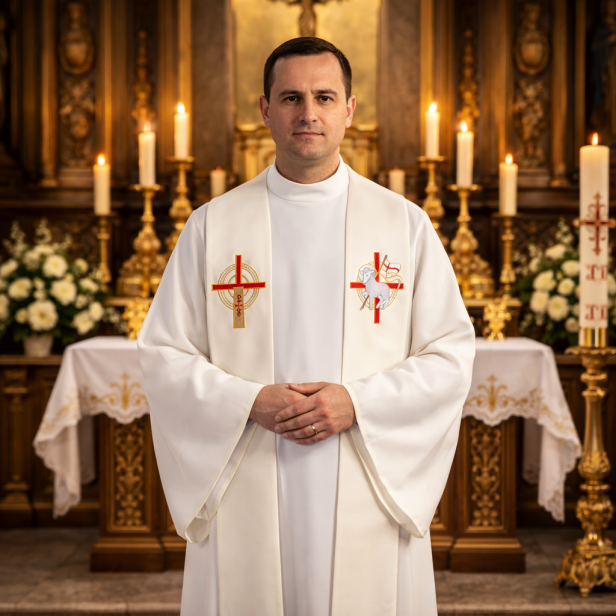 Stuła kapłańska haftowana – symbol Zmartwychwstania | ecru