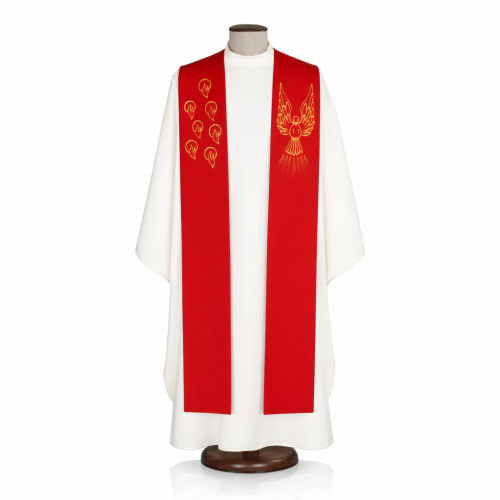 Stuła kapłańska haftowana – Duch Święty | bierzmowanie | czerwona