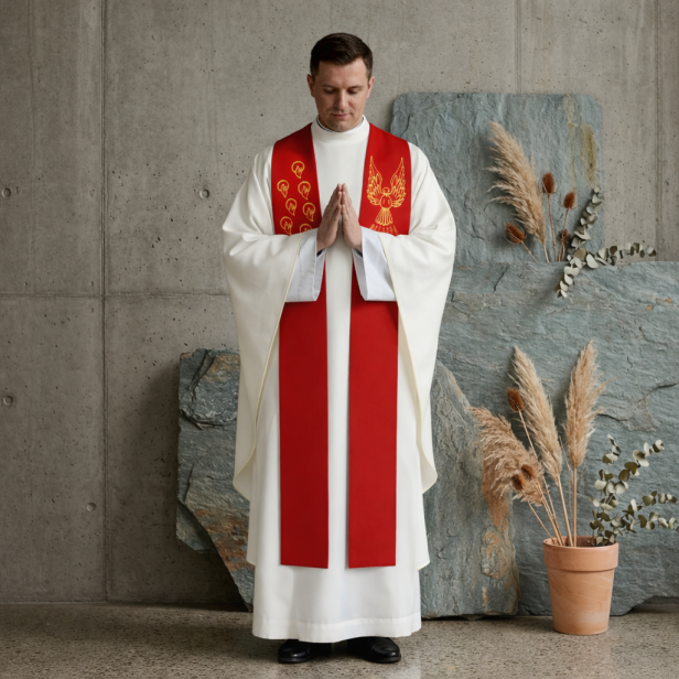 Stuła kapłańska haftowana – Duch Święty | bierzmowanie | czerwona