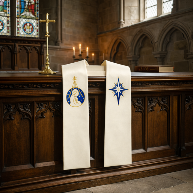 Stuła kapłańska bożonarodzeniowa – haft Gwiazda Betlejemska | ecru