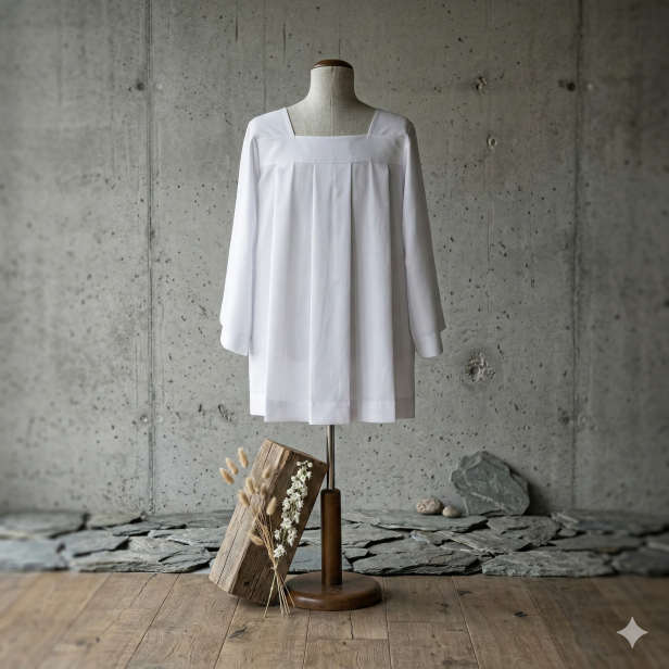 Komża ministrancka tropik – biała, 100% poliester (strecz)