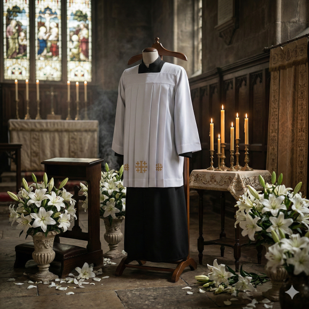 Komża kapłańska z haftem krzyża jerozolimskiego | Szaty Liturgiczne