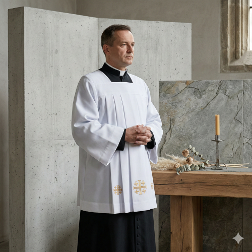 Komża kapłańska z haftem krzyża jerozolimskiego | Szaty Liturgiczne