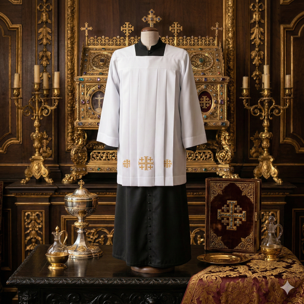 Komża kapłańska z haftem krzyża jerozolimskiego | Szaty Liturgiczne