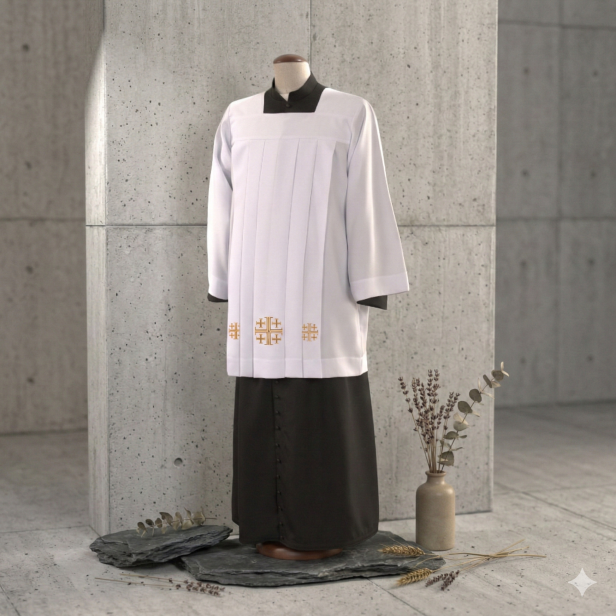 Komża kapłańska z haftem krzyża jerozolimskiego | Szaty Liturgiczne