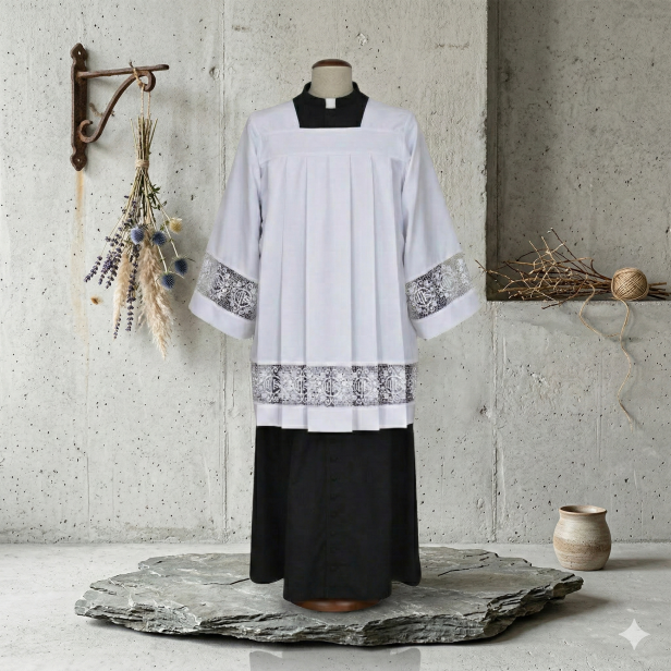 Komża kapłańska IHS – bawełniana koronka eucharystyczna | Szaty LIturgiczne