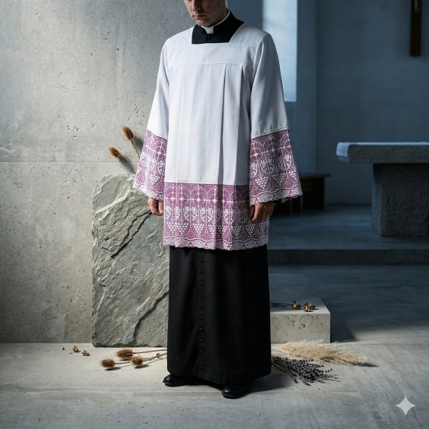 Komża kapłańska z gipiurą i podbitką kanonicką |Szaty Liturgiczne