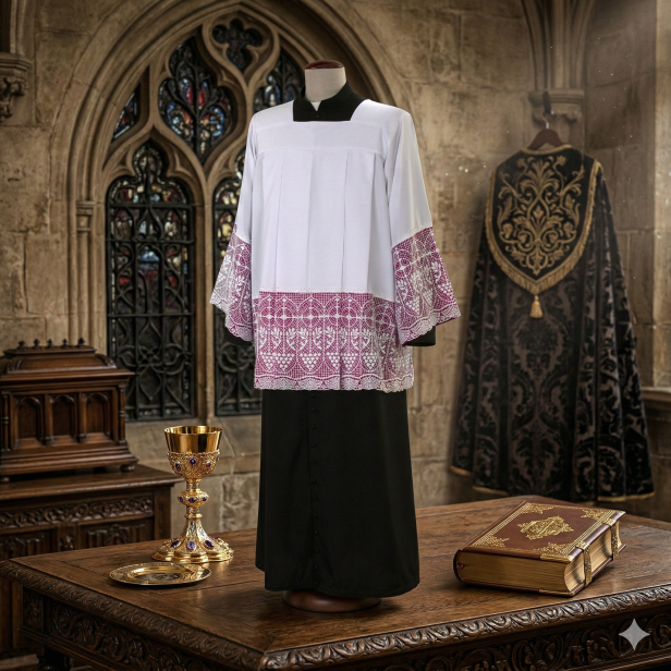 Komża kapłańska z gipiurą i podbitką kanonicką |Szaty Liturgiczne