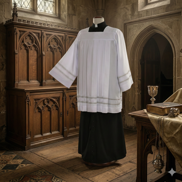 Komża kapłańska z popielatą mereżką – minimalistyczna | Szaty Liturgiczne