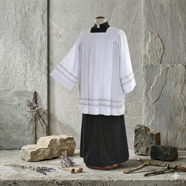 Komża kapłańska z popielatą mereżką – minimalistyczna | Szaty Liturgiczne