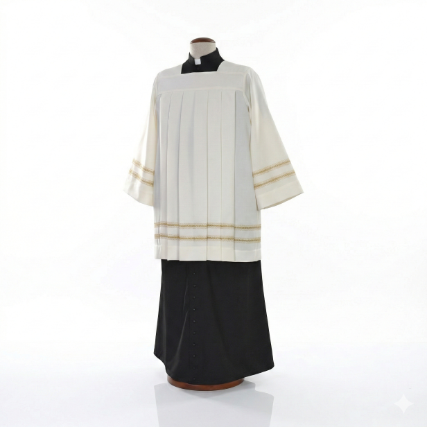 Komża kapłańska ze złotą mereżką – elegancka | Szaty Liturgiczne