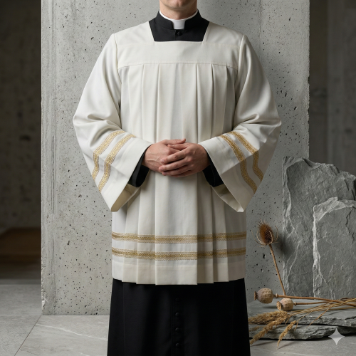 Komża kapłańska ze złotą mereżką – elegancka | Szaty Liturgiczne