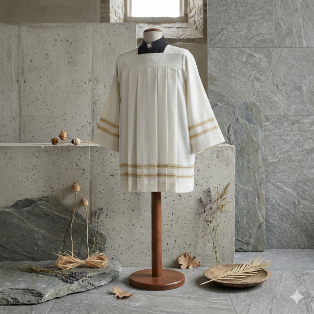 Komża kapłańska ze złotą mereżką – elegancka | Szaty Liturgiczne