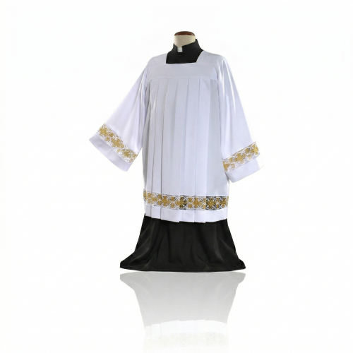 Komża kapłańska złoto-biała – dekoracyjna wstawka | Szaty Liturgiczne