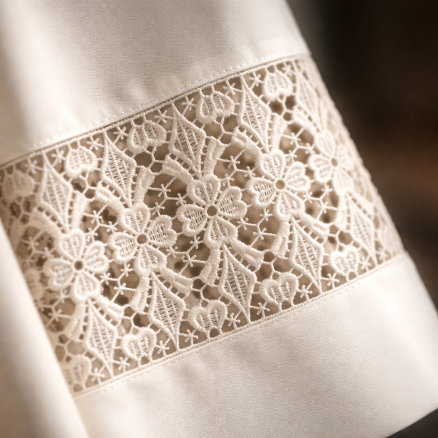 Komża kapłańska ecru z wełny – tropik 45% wełna | Szaty Liturgiczne