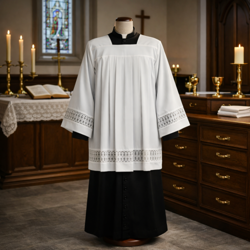 Komża kapłańska ecru z wełny – tropik 45% wełna | Szaty Liturgiczne