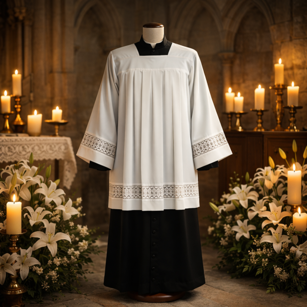 Komża kapłańska ecru z wełny – tropik 45% wełna | Szaty Liturgiczne